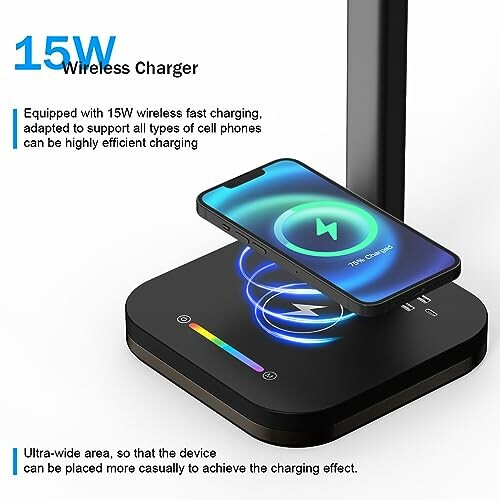 15W wireless charger with phone on charging pad