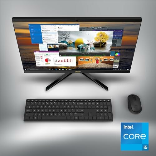 Acer desktop computer with Intel Core i5, keyboard, and mouse.