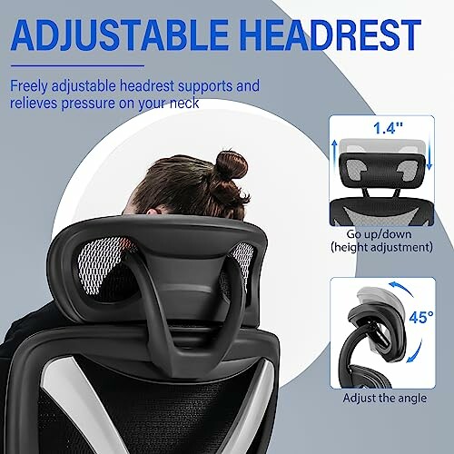 Adjustable headrest on office chair with neck support.