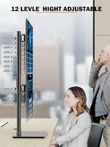 Monitor stand with 12 adjustable height levels.