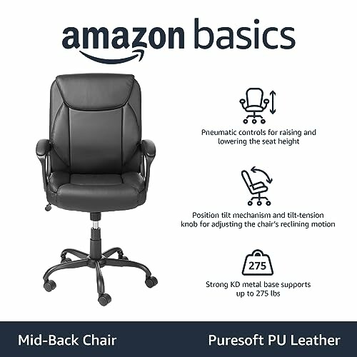 Amazon Basics mid-back chair with PU leather and adjustable features.