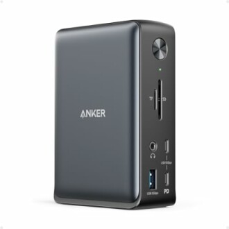 Anker USB hub with multiple ports including USB-C, USB-A, SD, and TF slots.