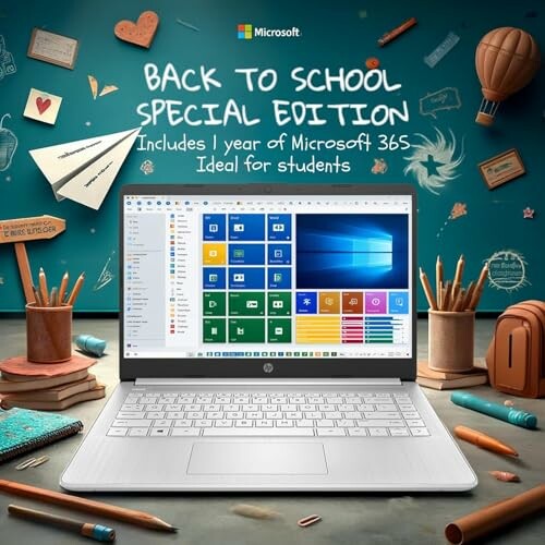 Laptop with Microsoft 365 offer for students on desk.
