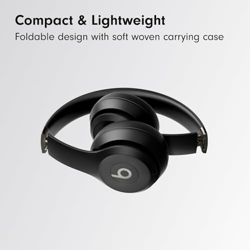 Black foldable headphones with soft woven carrying case.