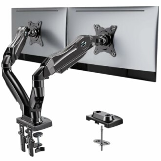 Dual monitor desk mount with adjustable arms