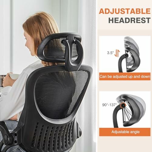 Ergonomic office chair with adjustable headrest feature.