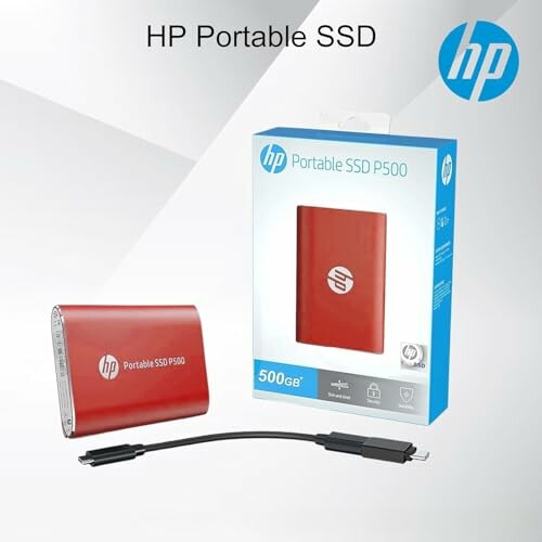 HP Portable SSD P500 with packaging and cable