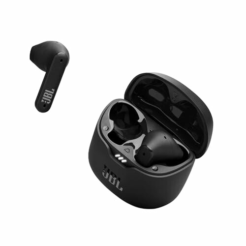JBL wireless earbuds with charging case.