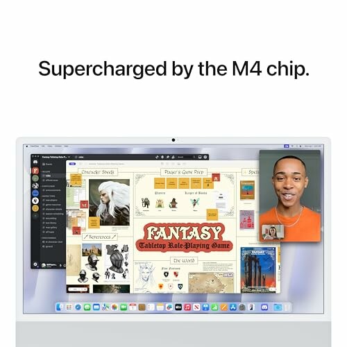 Laptop screen displaying a video call and a tabletop role-playing game interface.
