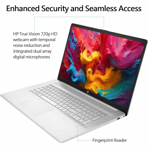 Laptop with colorful screen and fingerprint reader, highlighting the sleek design and features