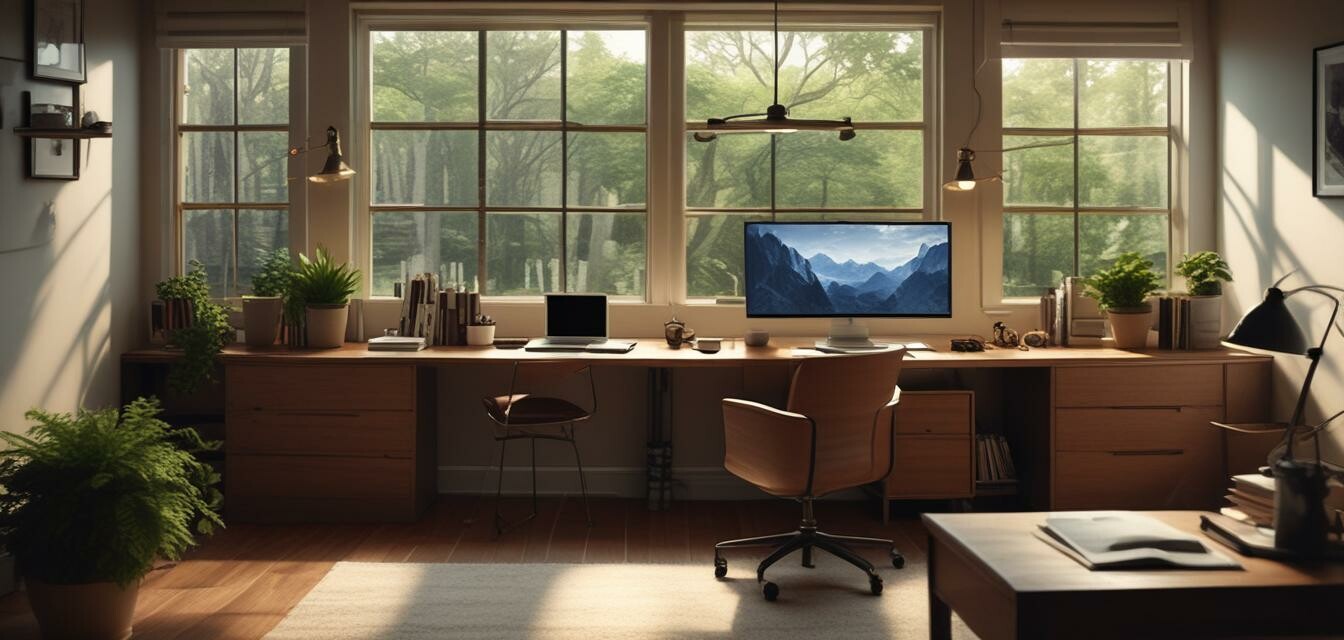 Image of a home office with various lighting sources.