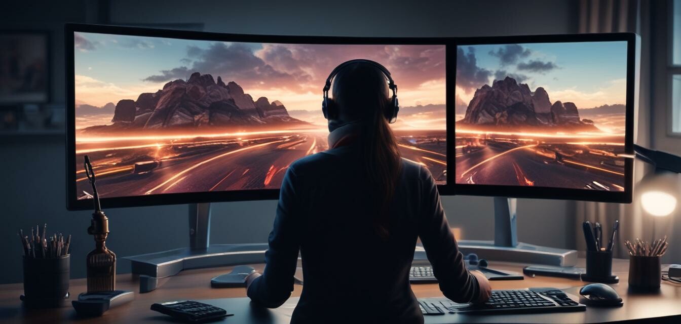 Image showing an ergonomic multi-monitor setup.