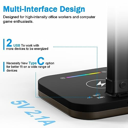 Multi-interface design with USB and Type C options for devices.