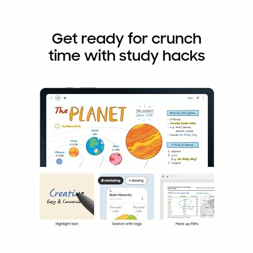 Tablet displaying note-taking apps and study hacks