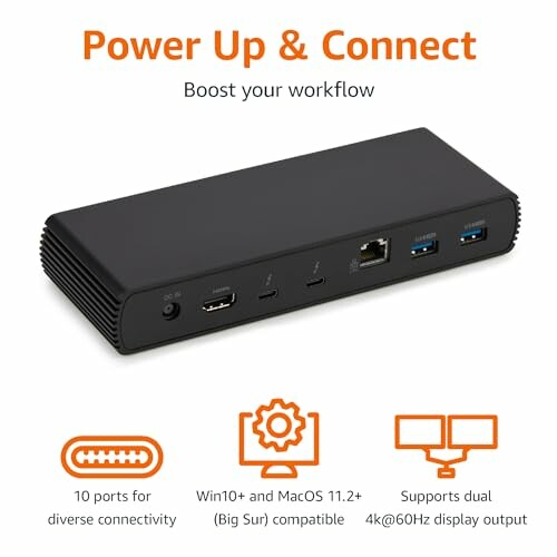 USB-C docking station with 10 ports for diverse connectivity.